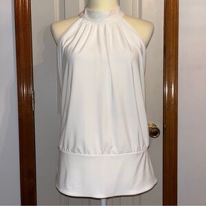 Boston Proper Mock Neck Banded Bottom Halter Top Tunic Open Back